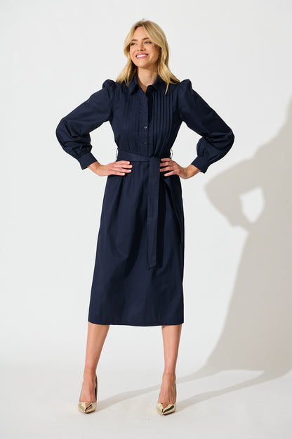 Ellery Midi Dress in Navy Cotton