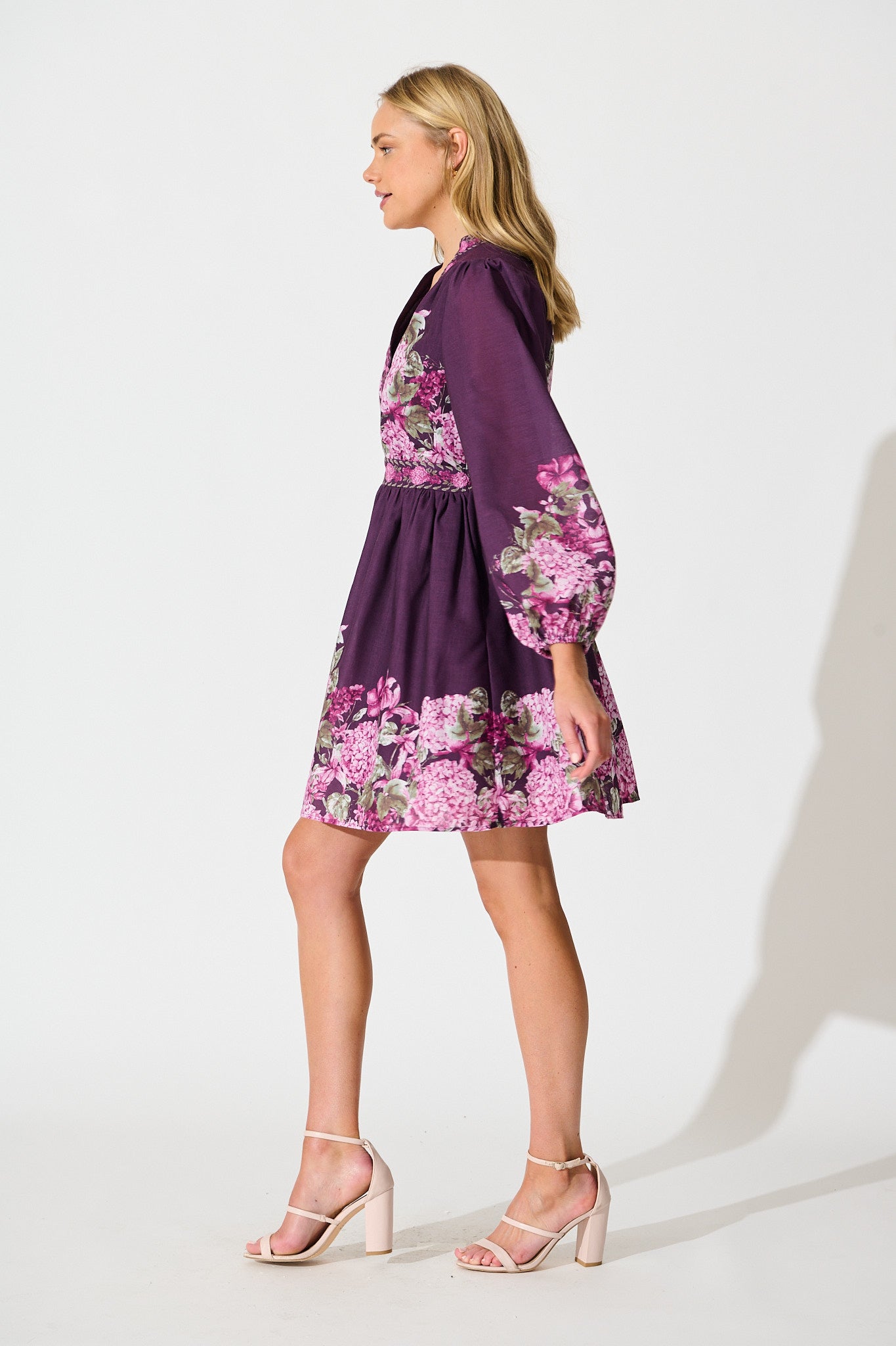 Clarion Dress in Plum Border Floral Linen Blend