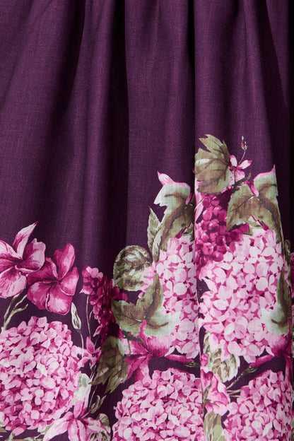 Clarion Dress in Plum Border Floral Linen Blend