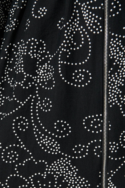 Senorita Midi Zip Dress in Black with White Print