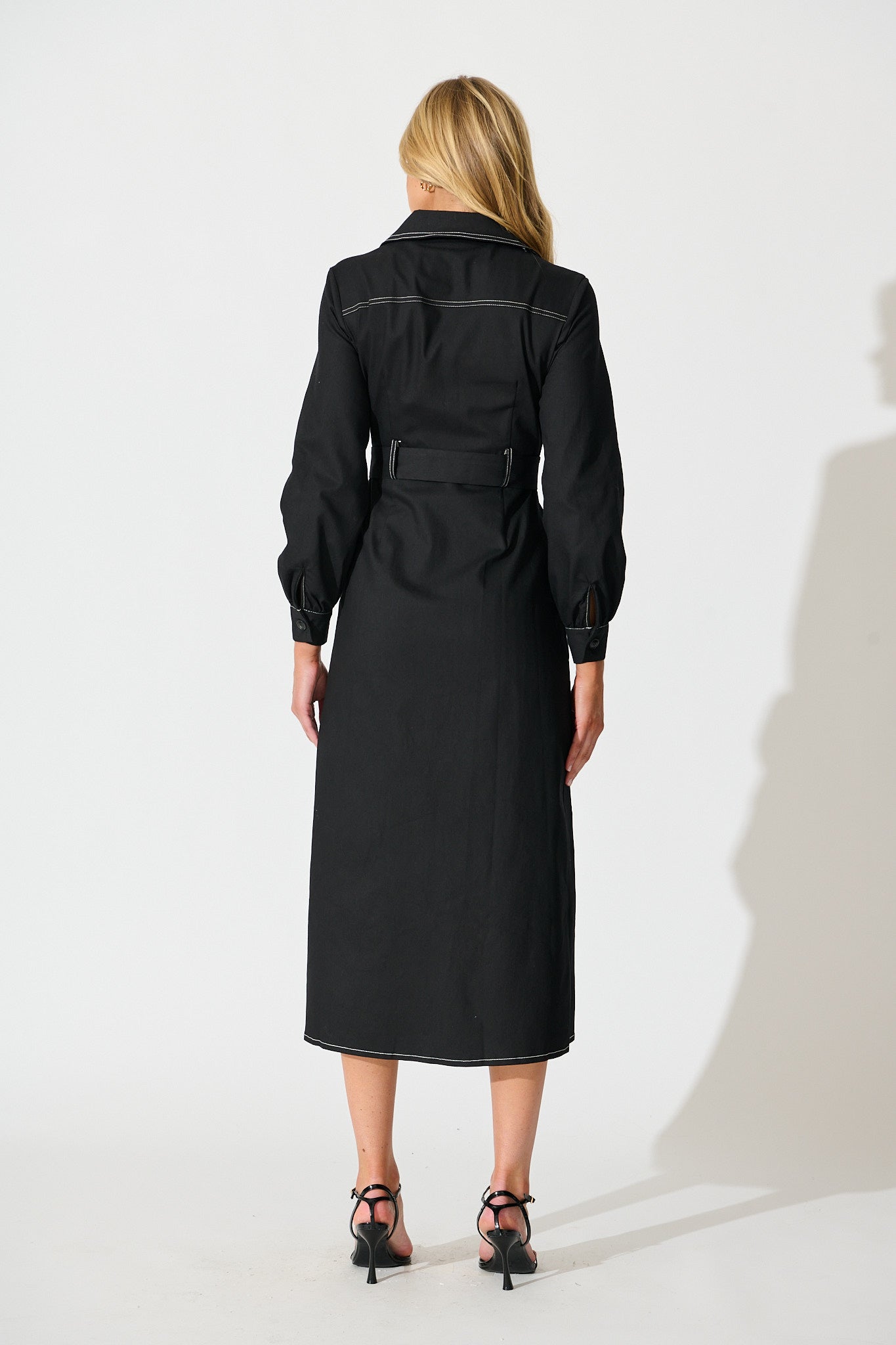 Jules Coat in Black with Contrast Stitch Cotton Blend