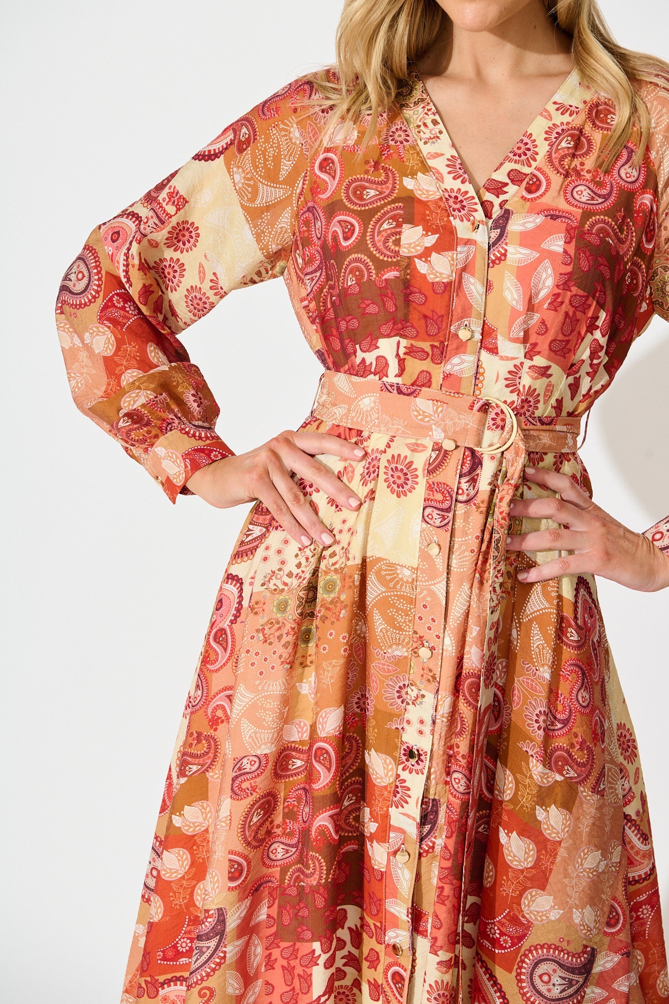 Natalie Midi Dress in Rust Patchwork