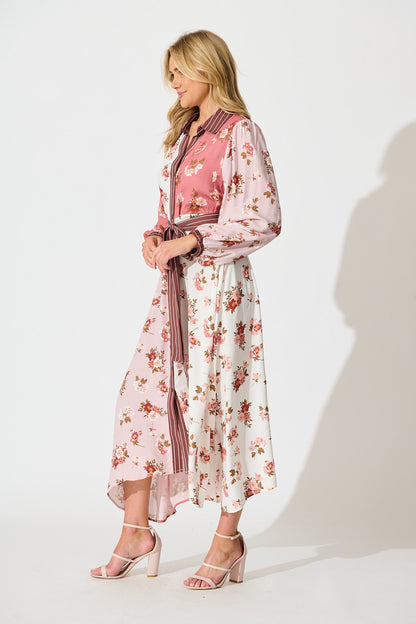 Blossom Kisses Maxi Shirt Dress in Pink and Blush Floral