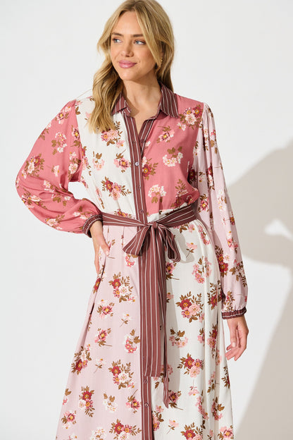 Blossom Kisses Maxi Shirt Dress in Pink and Blush Floral