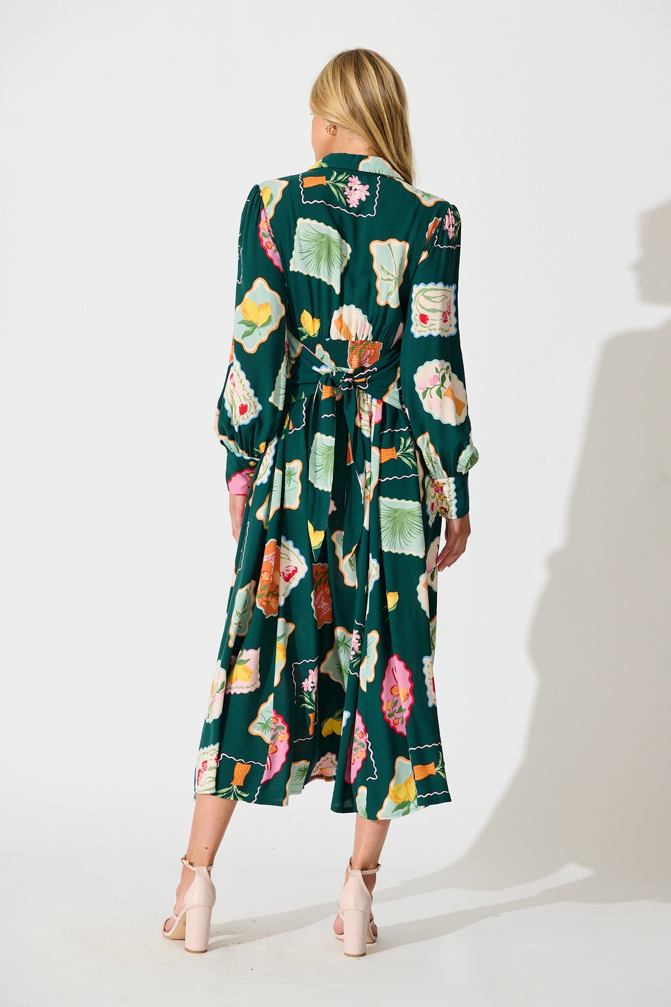 Ciao Bella Maxi Shirt Dress in Emerald Postcard Print