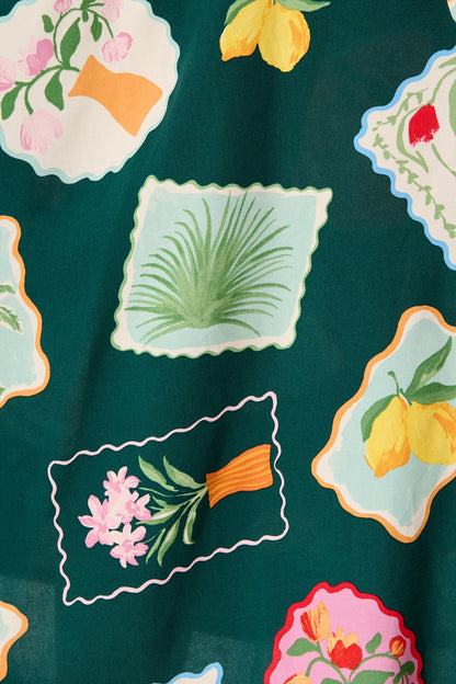 Ciao Bella Maxi Shirt Dress in Emerald Postcard Print