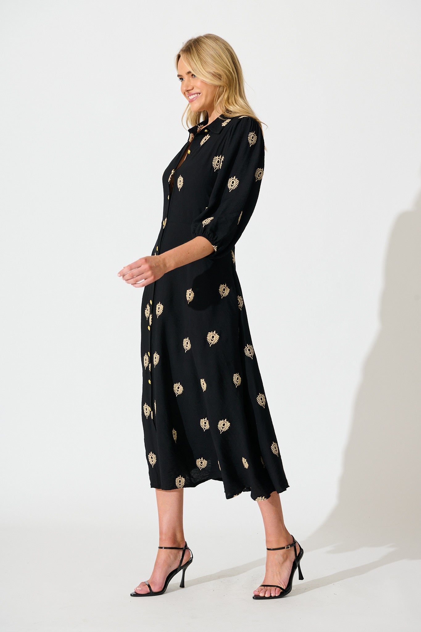 Peggy Maxi Shirt Dress in Black Embroidery