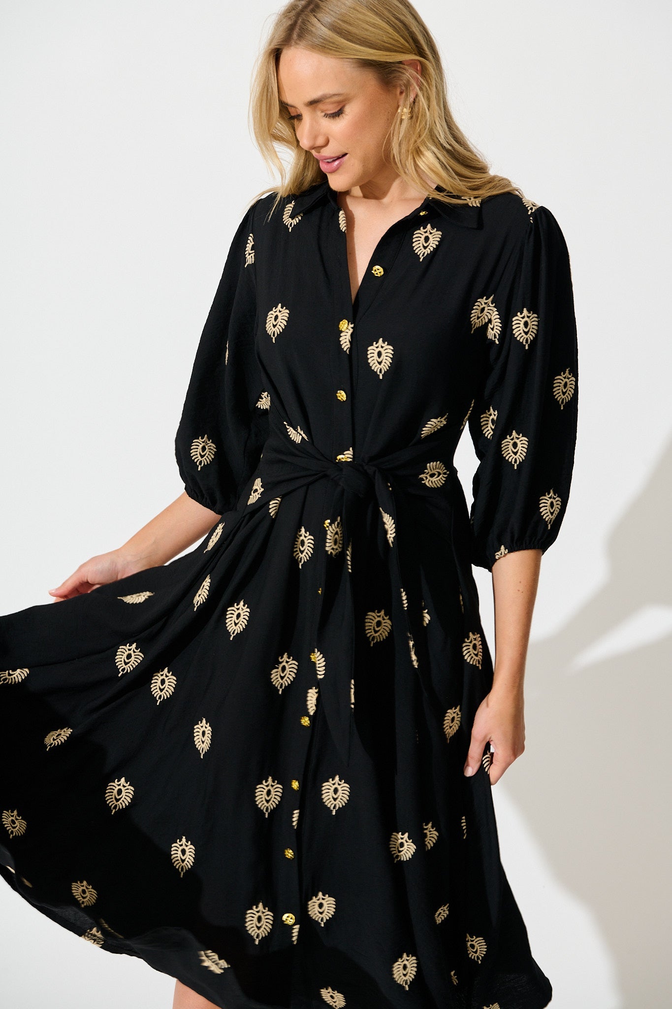 Peggy Maxi Shirt Dress in Black Embroidery