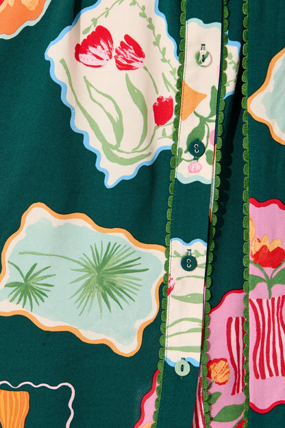 Oriella Shirt Dress in Emerald Postcard Print