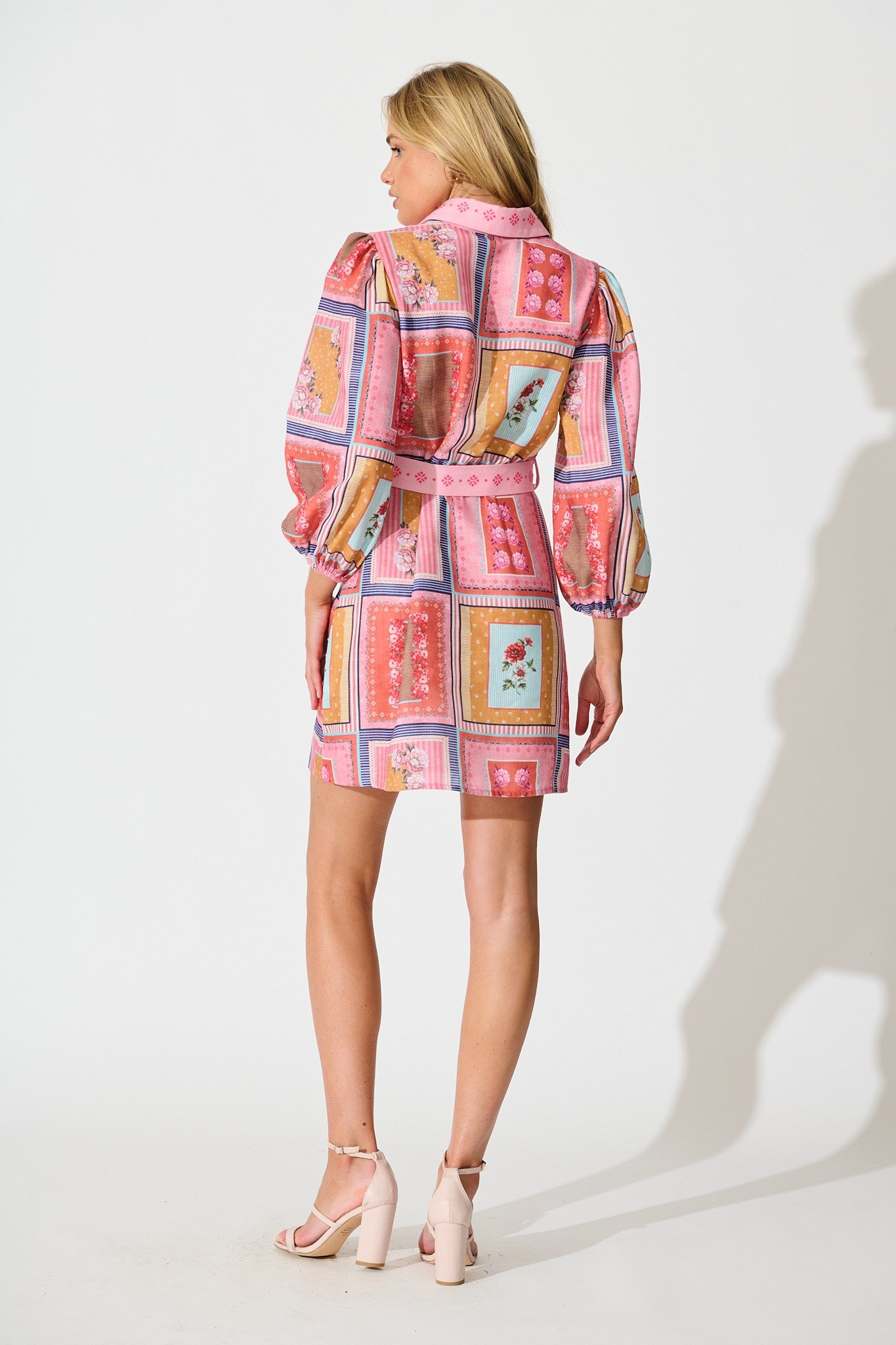 Meadow Muse Shirt Dress in Pink Multi Floral Tile Print