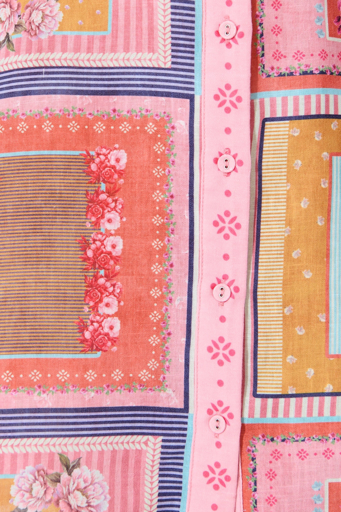 Meadow Muse Shirt Dress in Pink Multi Floral Tile Print