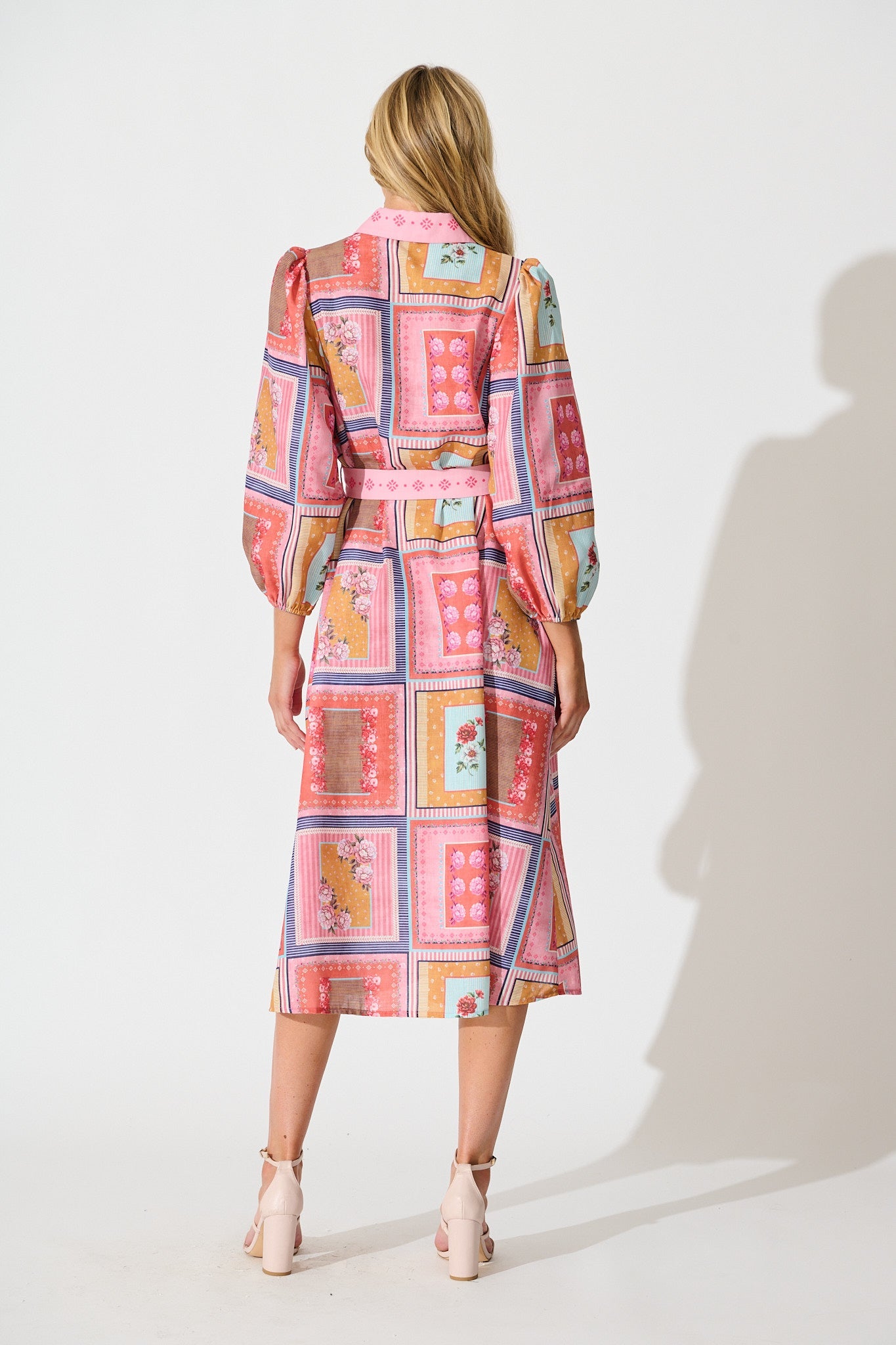 Floral Mirage Midi Shirt Dress in Pink Multi Floral Tile Print