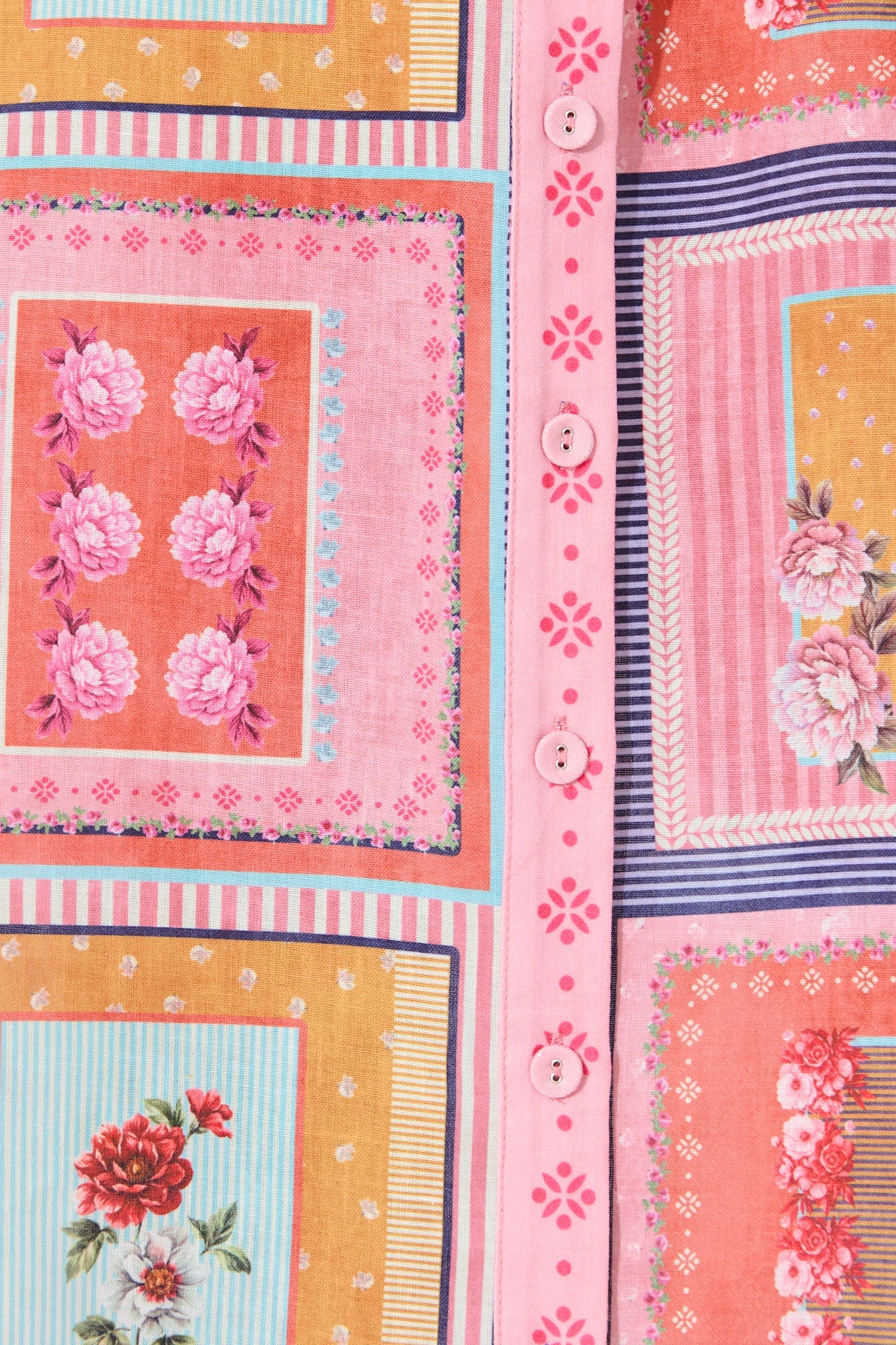 Floral Mirage Midi Shirt Dress in Pink Multi Floral Tile Print