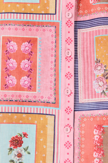 Floral Mirage Midi Shirt Dress in Pink Multi Floral Tile Print