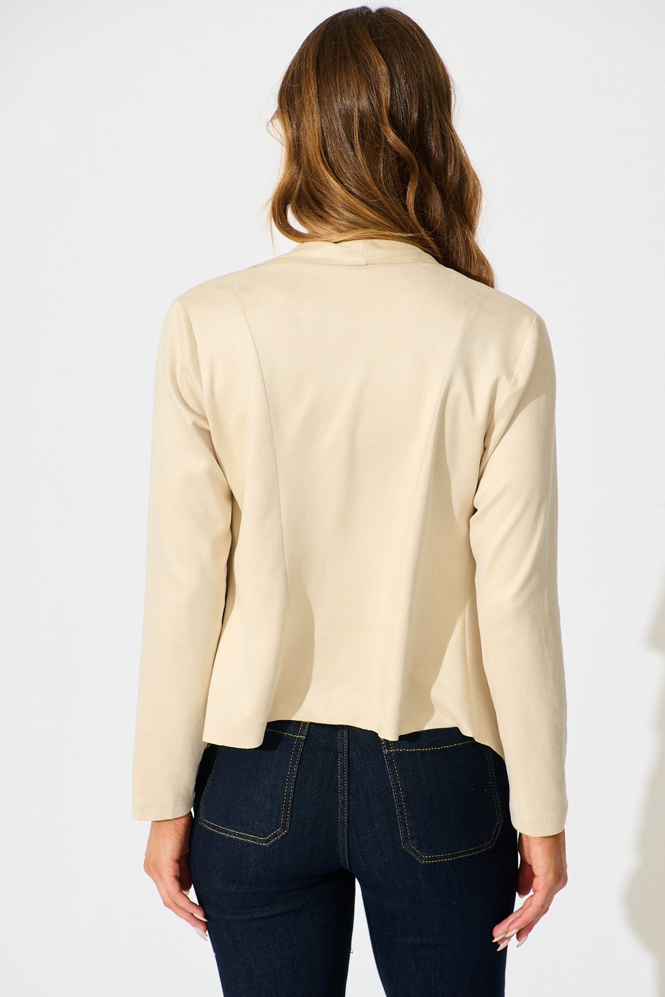 Kylah Waterfall Jacket in Beige Suedette
