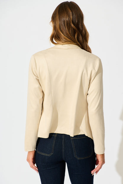 Kylah Waterfall Jacket in Beige Suedette