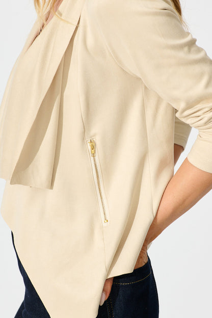 Kylah Waterfall Jacket in Beige Suedette