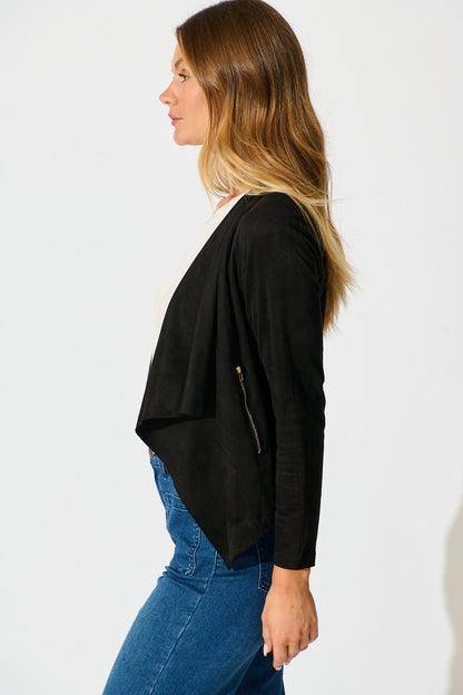 Kylah Waterfall Jacket in Black Suedette