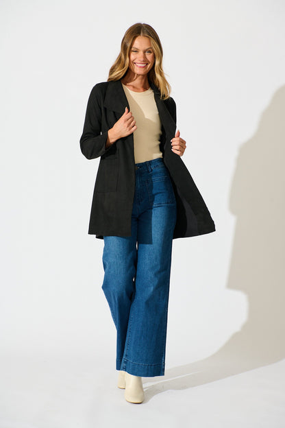 Rowan Jacket in Black Suedette