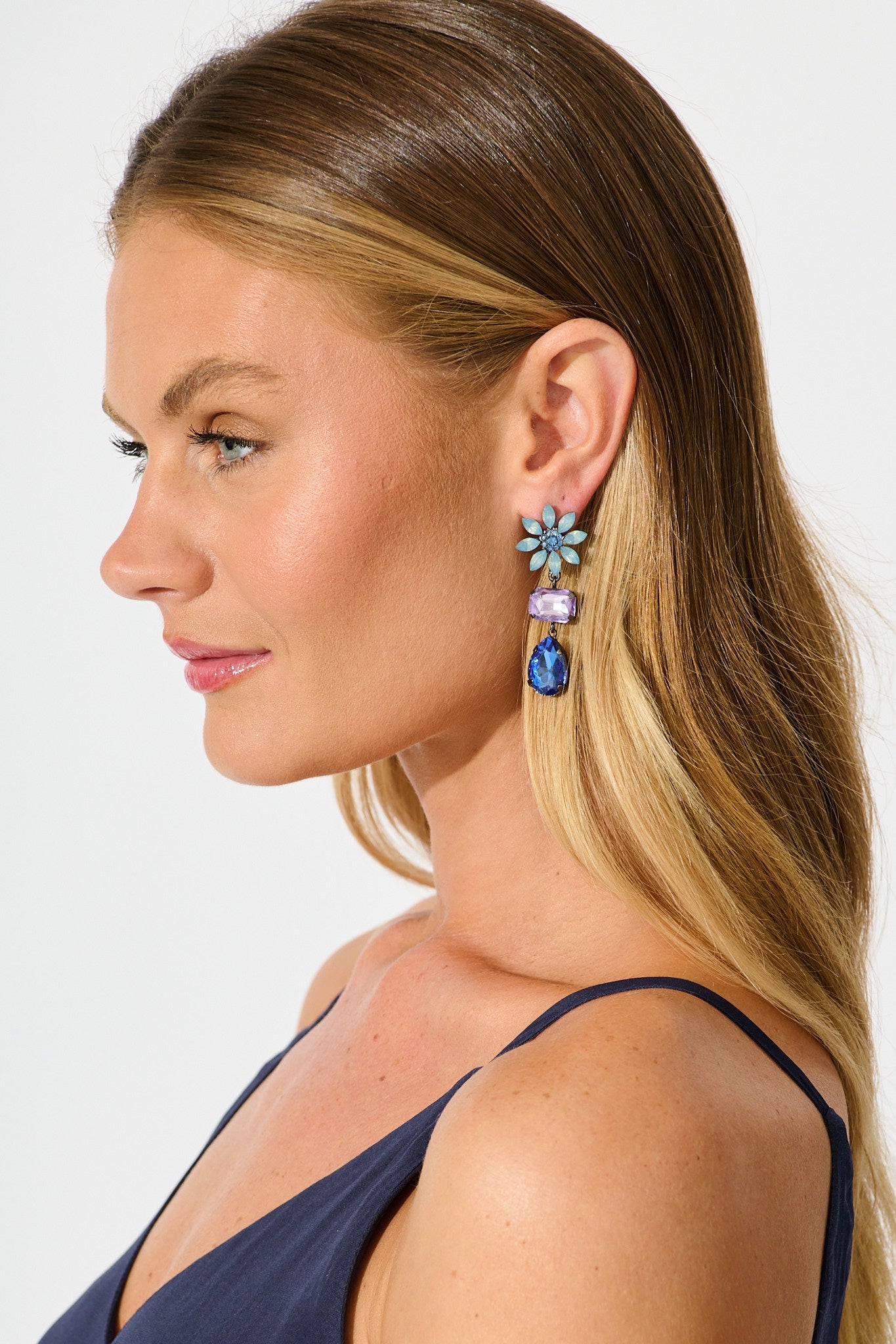Fiona Drop Earrings in Multi Blue Stones
