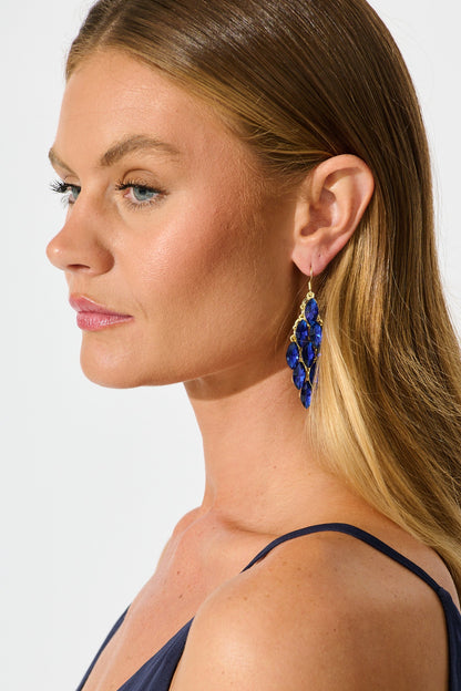 Tanya Drop Earrings in Gold with Navy Stones