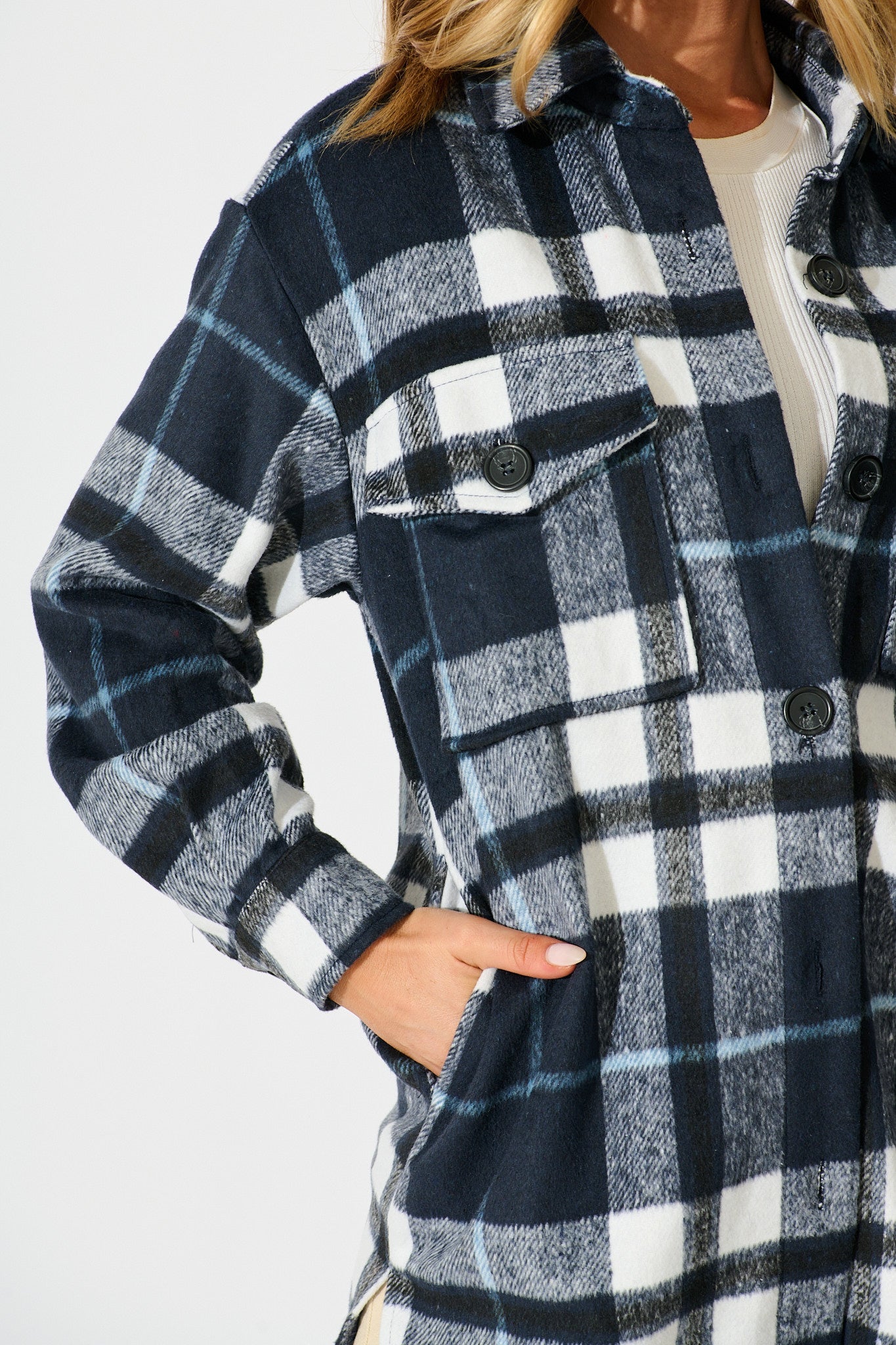 Ursula Shacket in Navy Check