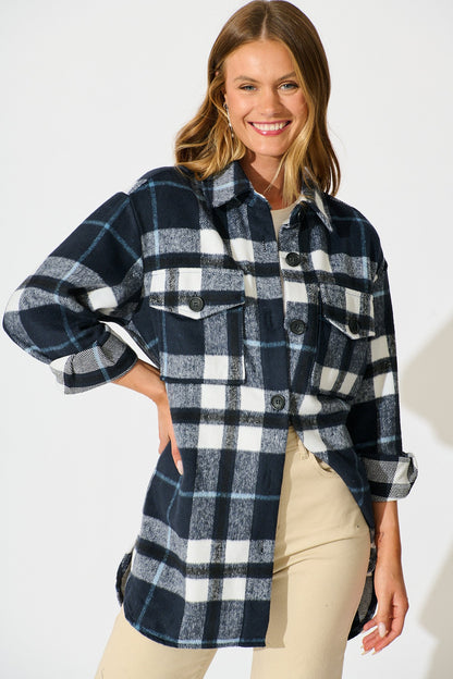 Ursula Shacket in Navy Check