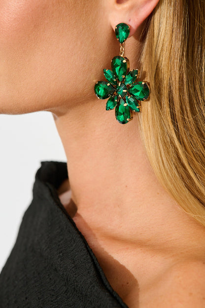 Anita Stud Drop Flower Earrings in Emerald Stone