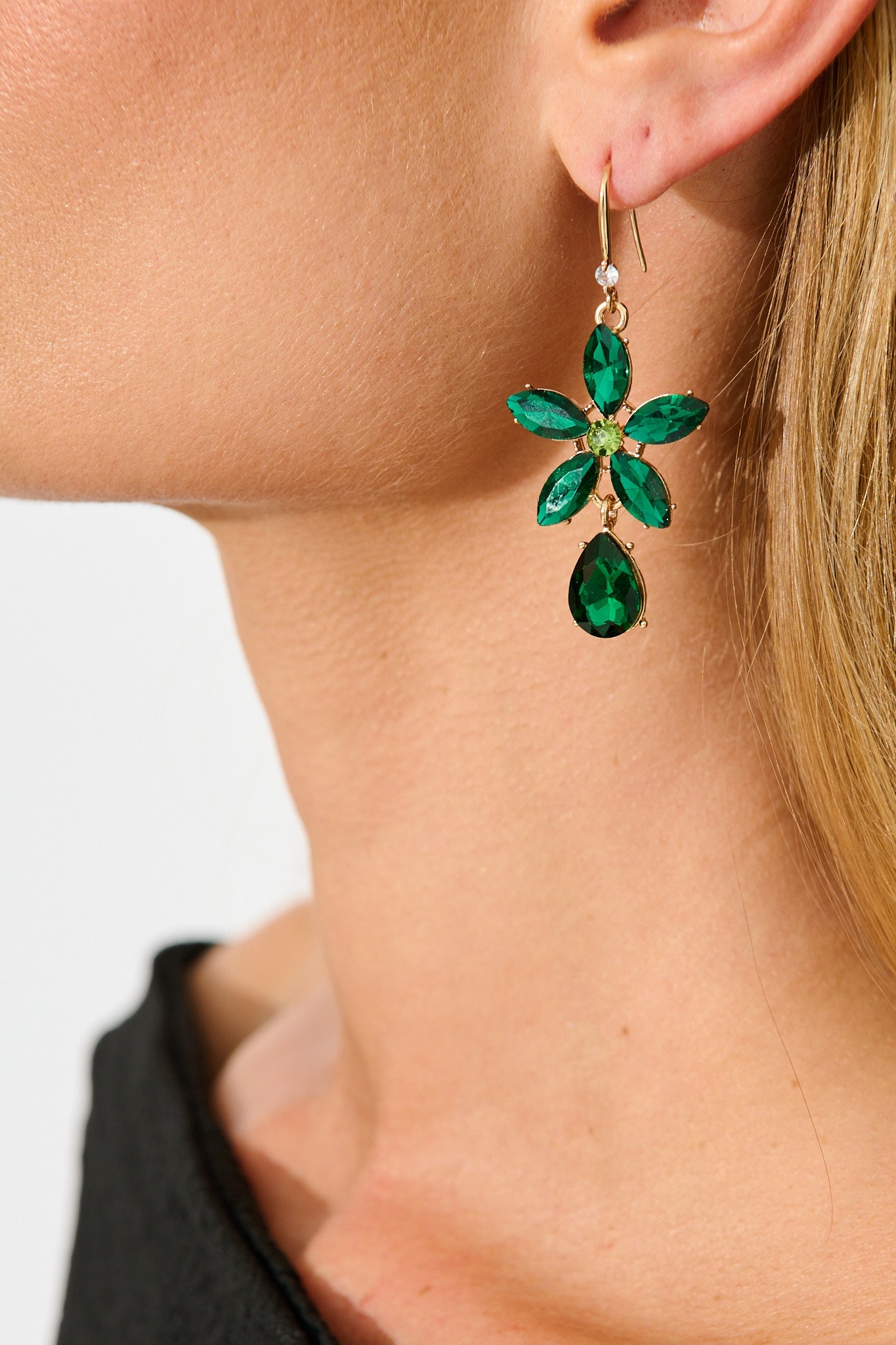 Olivia Drop Earrings in Emerald Stones