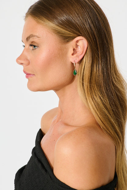 Fiora Hook Earrings in Green Stone