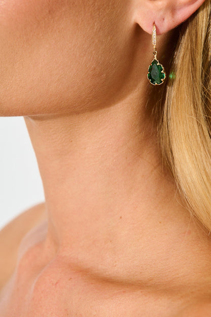 Fiora Hook Earrings in Green Stone