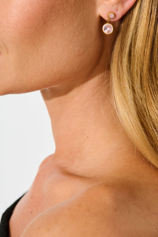 Nina Drop Earrings in 18k Gold Plated with Blush Stones