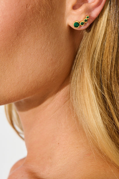 Meteorites Stud Earrings in 18k Gold Plated with Emerald Stones