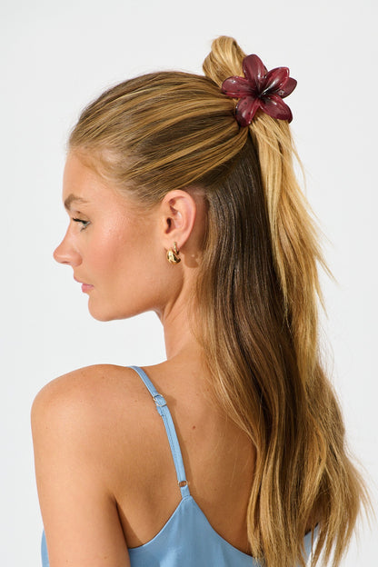 Frangipani Hair Claw in Wine Red