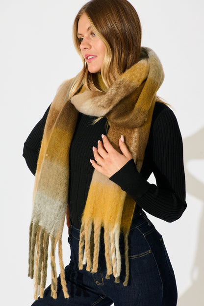 Brooklyn Oversized Knit Scarf In Multi Brown Check