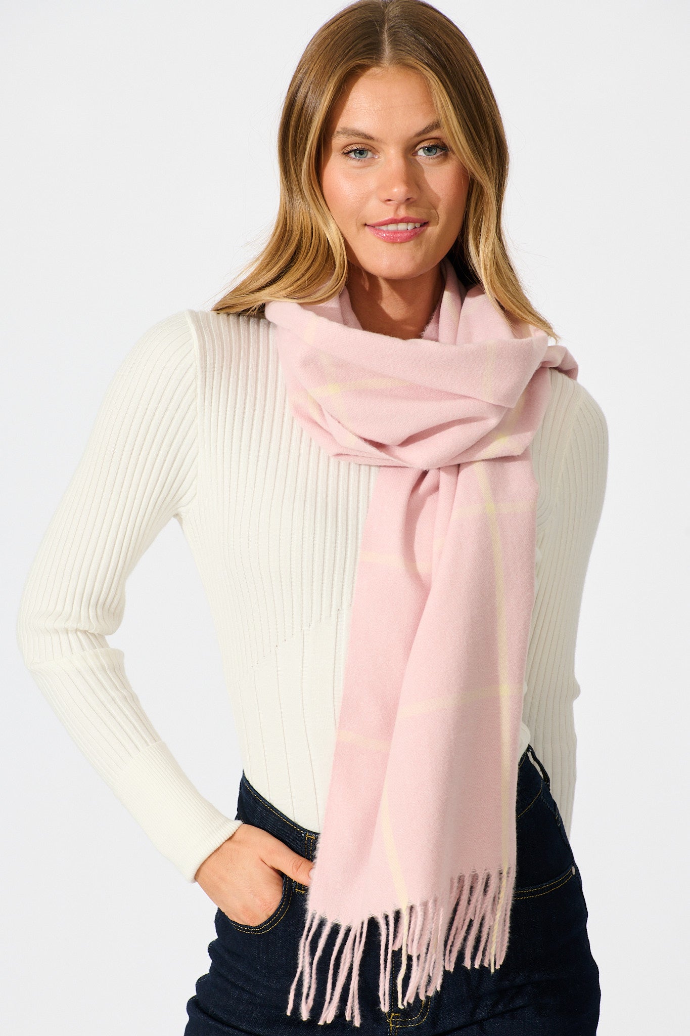 Elaine Scarf in Blush Pink Plaid