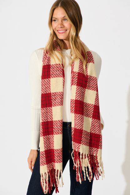 Brooklyn Oversized Knit Scarf In Wine Check