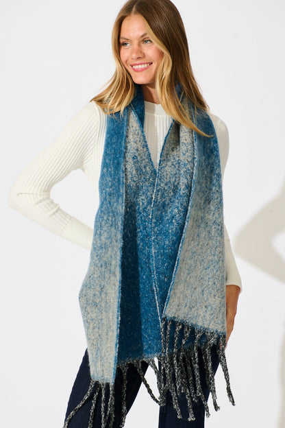 Emery Knit Scarf in Multi Blue Ombre
