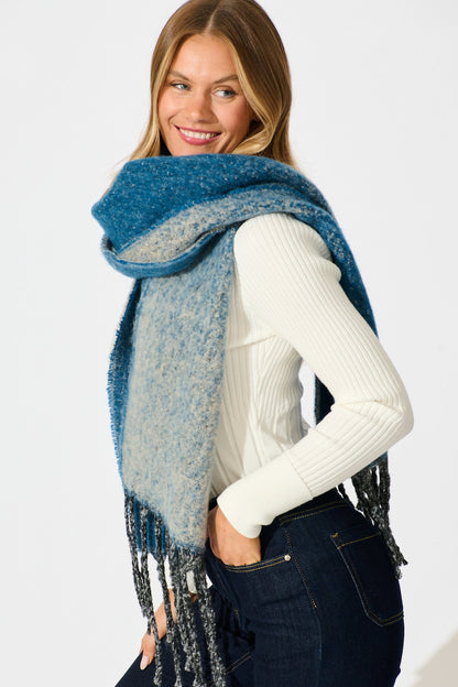 Emery Knit Scarf in Multi Blue Ombre