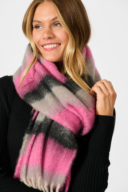 Lilah Knit Scarf in Black with Pink Stripe