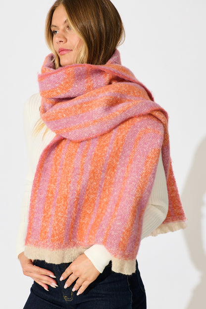 Anita Knit Scarf in Pink and Tangerine Stripe