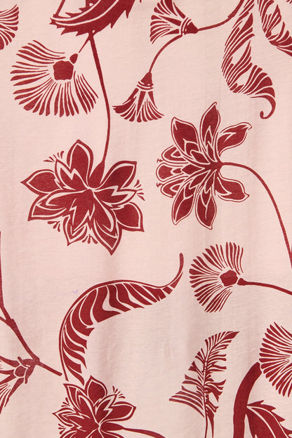 Wild Iris Midi Dress in Blush with Wine Floral