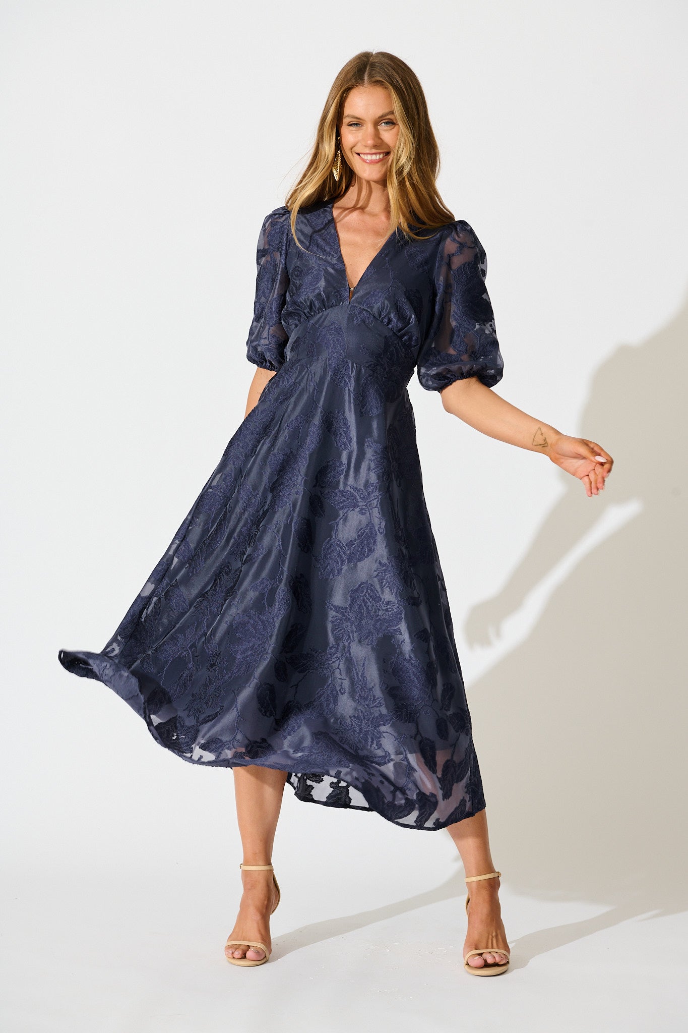 Opulence Midi Dress in Navy Floral Organza