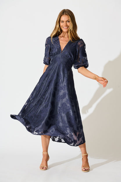 Opulence Midi Dress in Navy Floral Organza