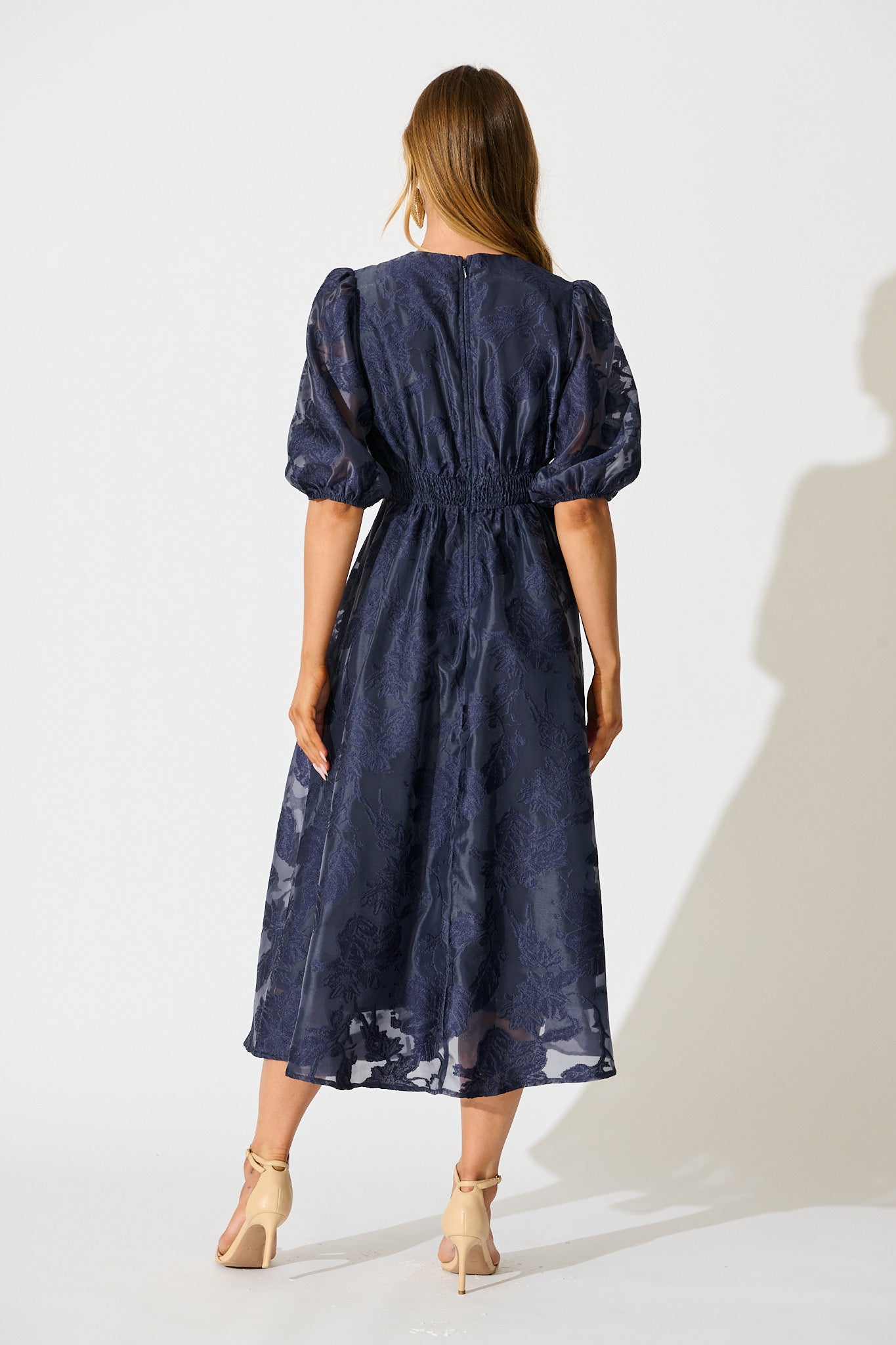 Opulence Midi Dress in Navy Floral Organza