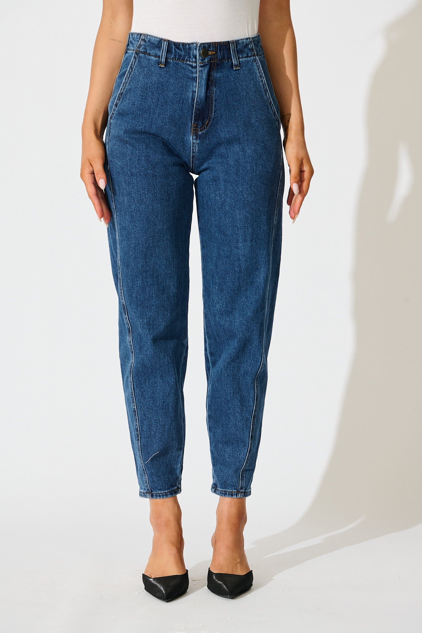 Rosalia High Rise Straight Leg Jean in Dark Blue Denim