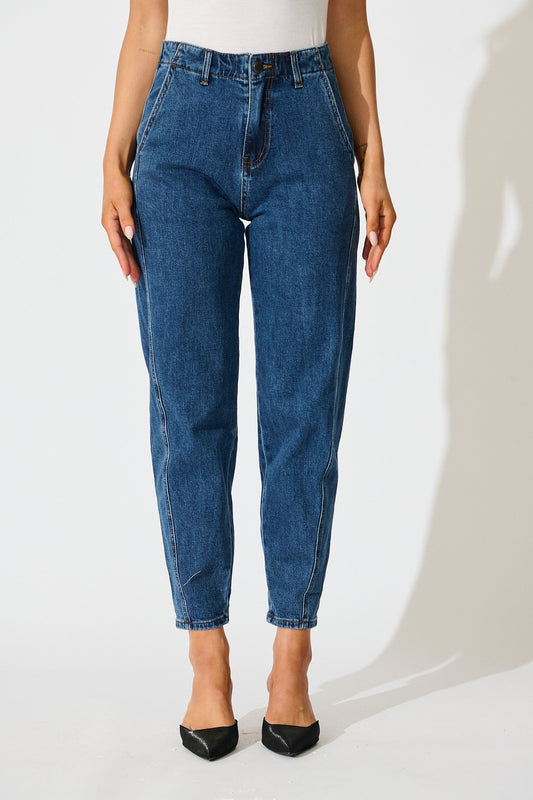 Rosalia High Rise Straight Leg Jean in Dark Blue Denim