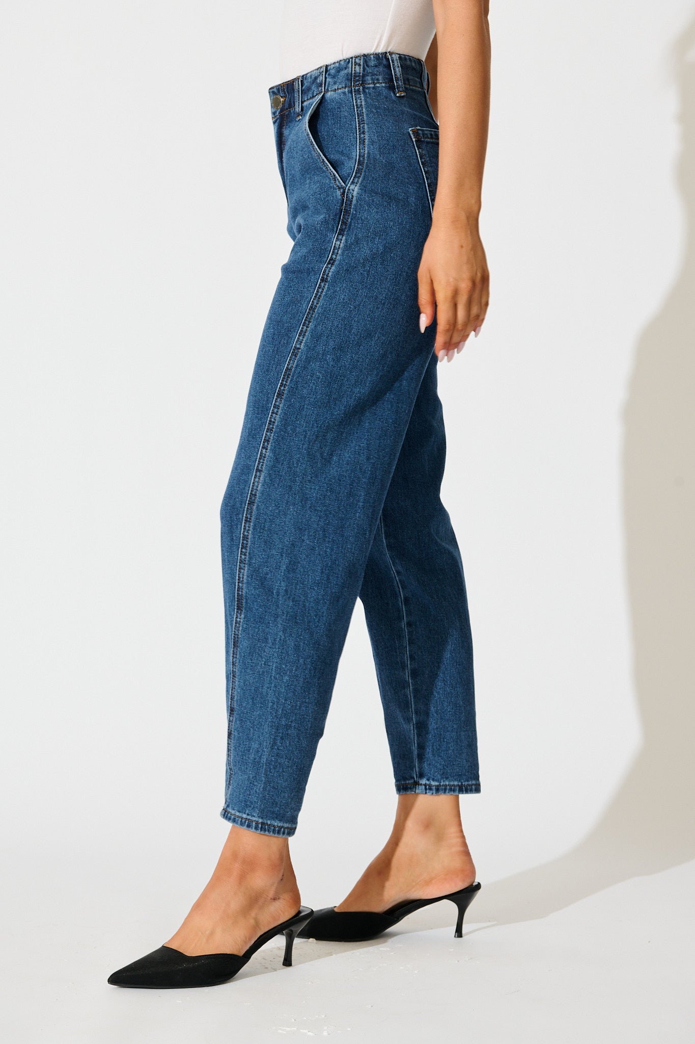 Rosalia High Rise Straight Leg Jean in Dark Blue Denim