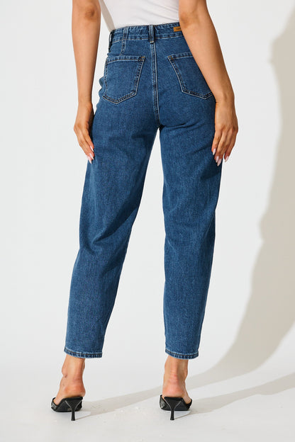 Rosalia High Rise Straight Leg Jean in Dark Blue Denim