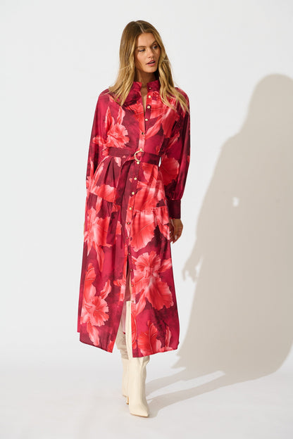 Revival Maxi Dress in Wine and Red Floral